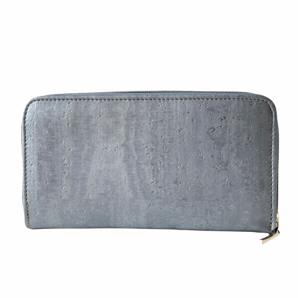 Cork Leather Vegan Zip Wallet | Metallic Grey