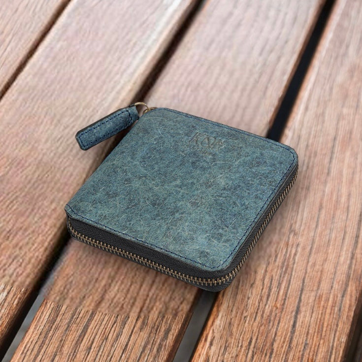 Coconut Leather Small Zip Wallet | Dark Indigo