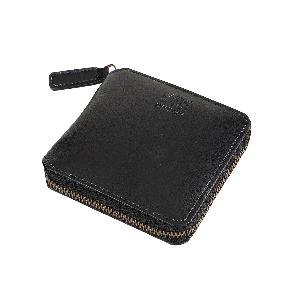 Apple Leather Small Zip Wallet | Black