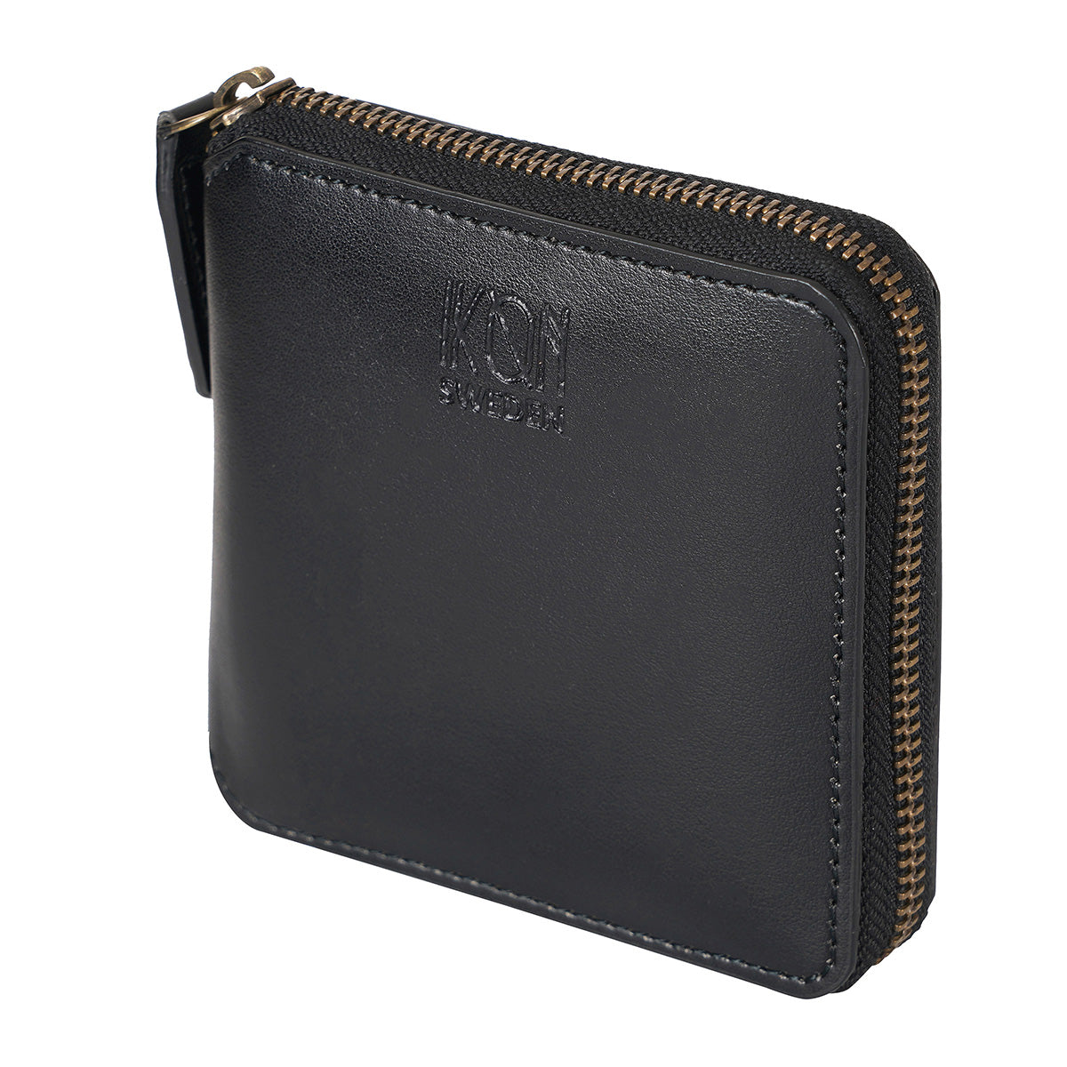 Apple Leather Small Zip Wallet | Black