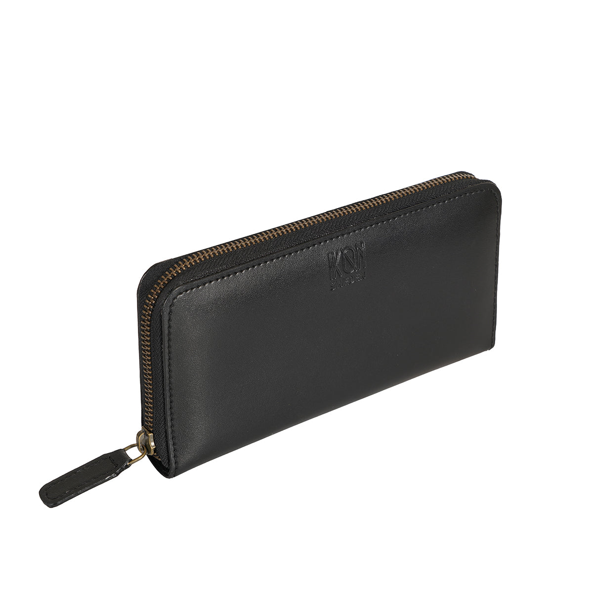 Apple Leather Long Zip Wallet | Black